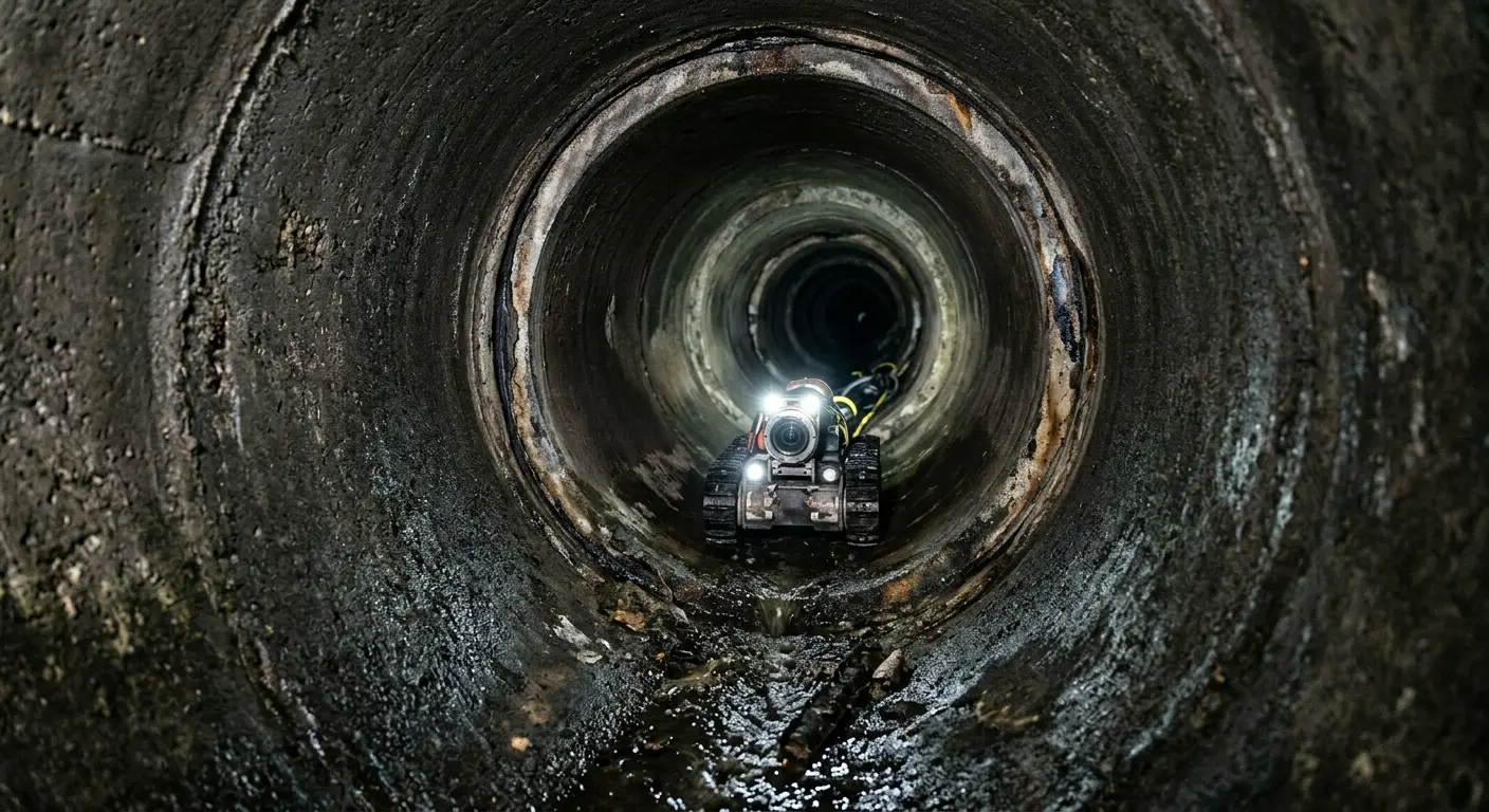Robotic sewer camera inspecting pipe interior for Drain Snake Service in East Troy